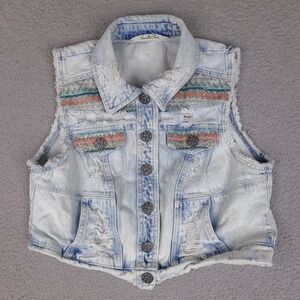 Vanilla STAR Denim Vest Youth Girls Large Button Down Destressed Acid Wash